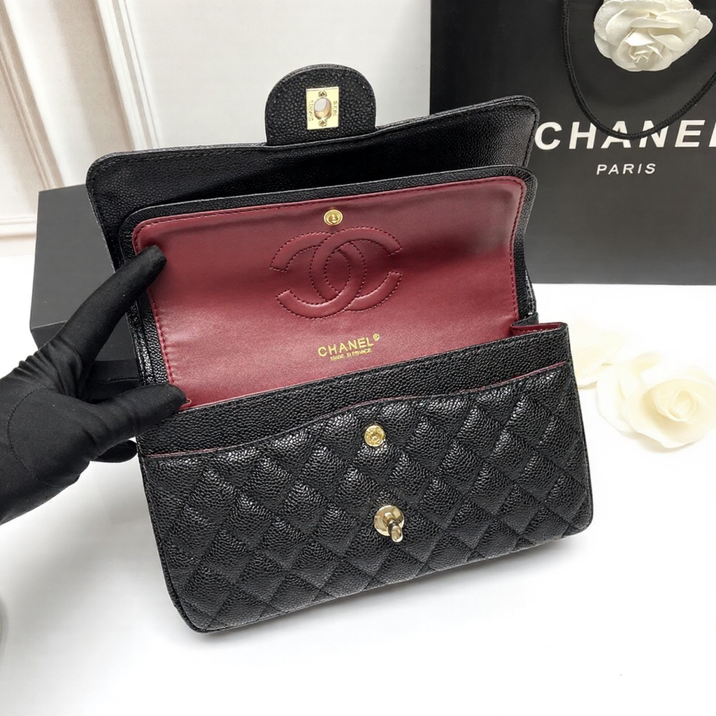 CHANEL CLASSIC 11.12 HANDBAG GRAINED CALFSKIN & GOLD METAL