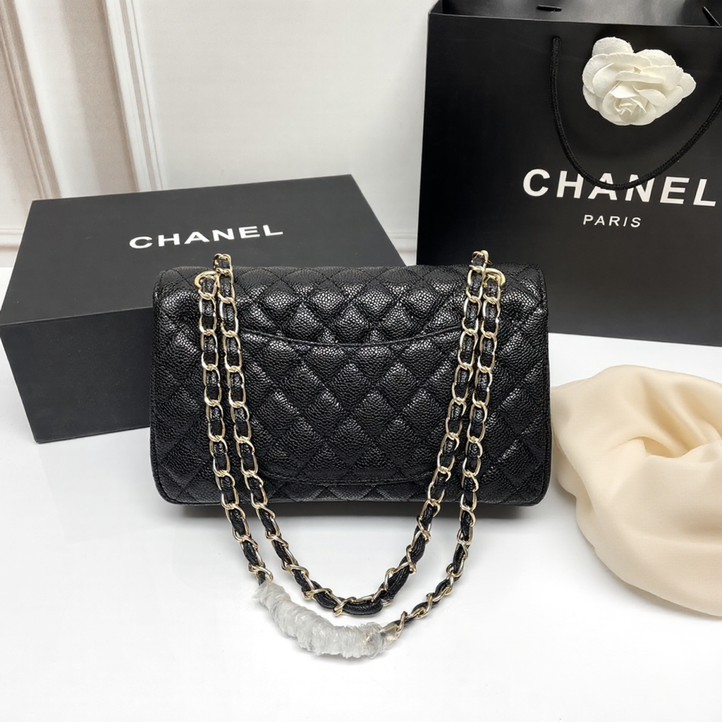 CHANEL CLASSIC 11.12 HANDBAG GRAINED CALFSKIN & GOLD METAL